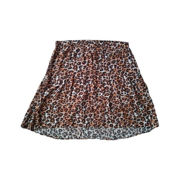 Intro. Brown and Black Leopard Print Boho Chic High Low Plus Size Midi Skirt - Picture 1 of 16